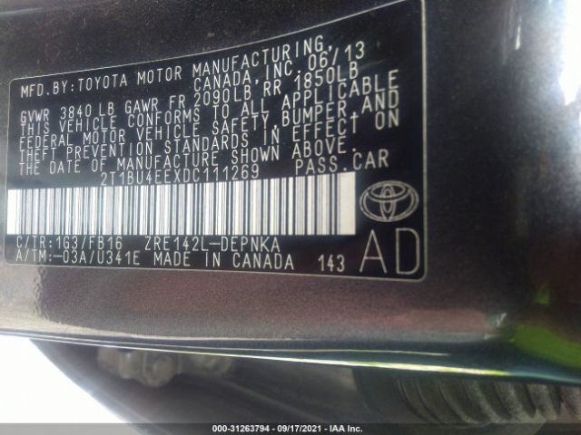 Photo 8 VIN: 2T1BU4EEXDC111269 - TOYOTA COROLLA 