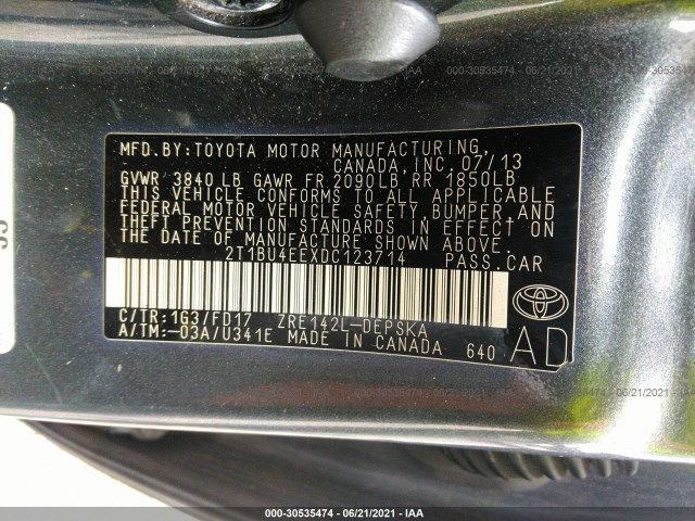 Photo 8 VIN: 2T1BU4EEXDC123714 - TOYOTA COROLLA 