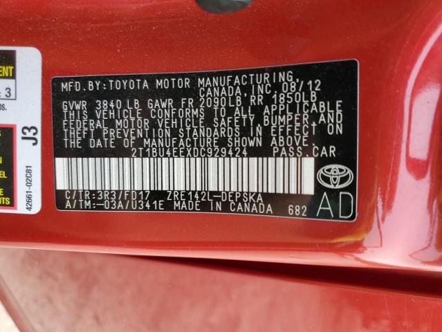 Photo 12 VIN: 2T1BU4EEXDC929424 - TOYOTA COROLLA 