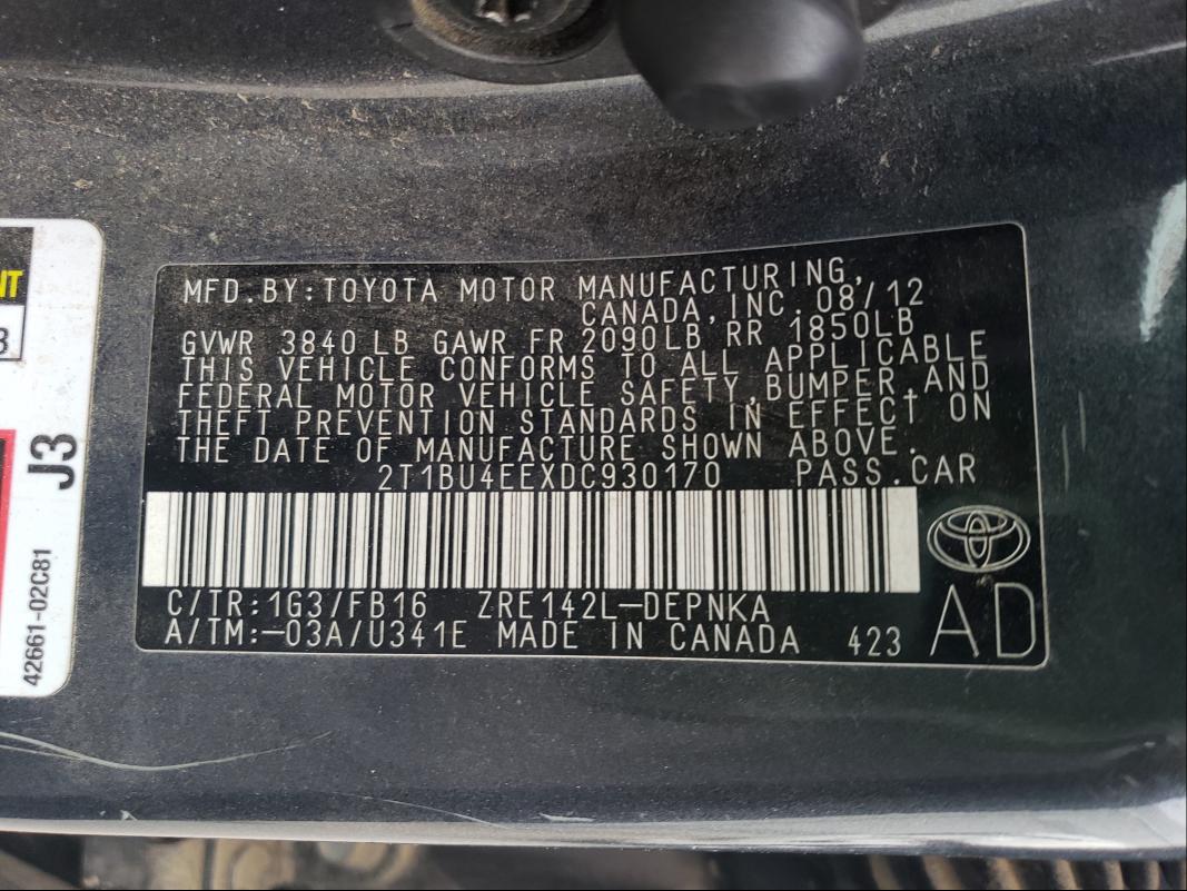 Photo 9 VIN: 2T1BU4EEXDC930170 - TOYOTA COROLLA BA 