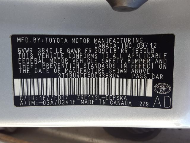 Photo 9 VIN: 2T1BU4EEXDC938804 - TOYOTA COROLLA BA 