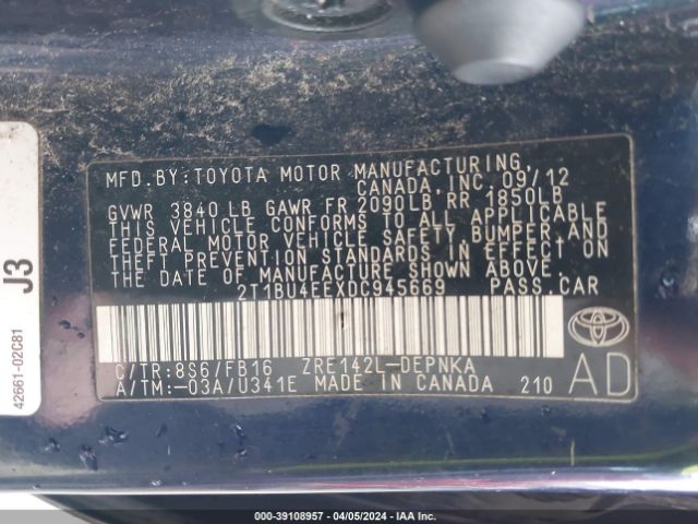 Photo 8 VIN: 2T1BU4EEXDC945669 - TOYOTA COROLLA 