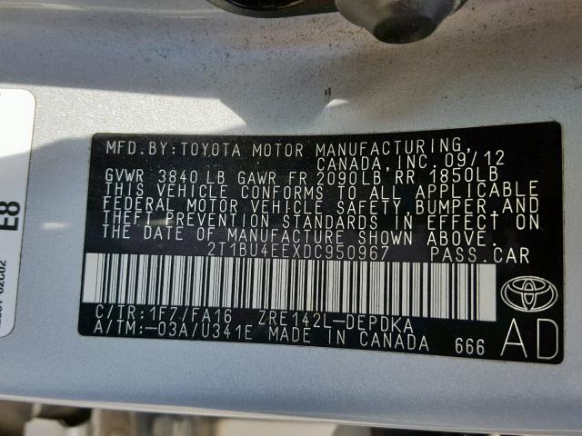 Photo 9 VIN: 2T1BU4EEXDC950967 - TOYOTA COROLLA BA 