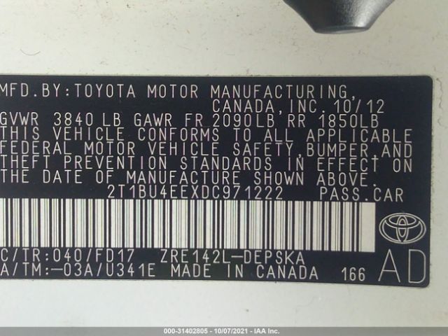 Photo 8 VIN: 2T1BU4EEXDC971222 - TOYOTA COROLLA 