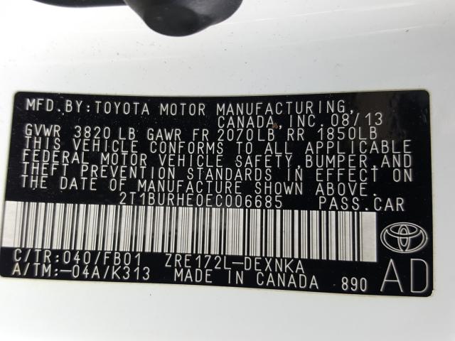 Photo 9 VIN: 2T1BURHE0EC006685 - TOYOTA COROLLA L 