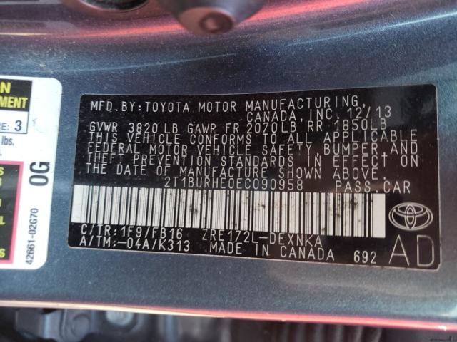 Photo 9 VIN: 2T1BURHE0EC090958 - TOYOTA COROLLA L 