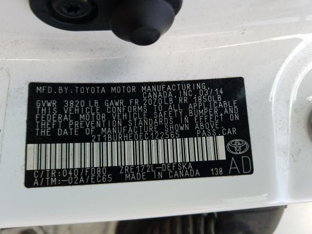 Photo 9 VIN: 2T1BURHE0EC122565 - TOYOTA COROLLA L 