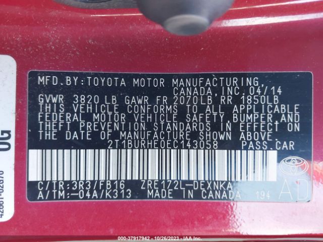 Photo 8 VIN: 2T1BURHE0EC143058 - TOYOTA COROLLA 