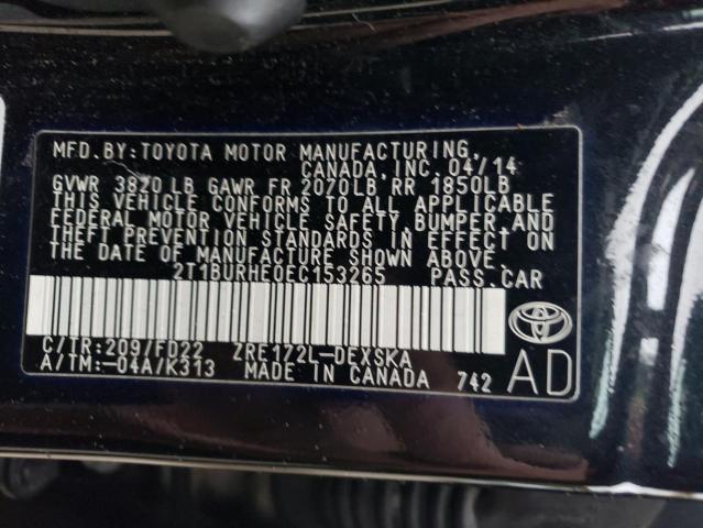 Photo 9 VIN: 2T1BURHE0EC153265 - TOYOTA COROLLA L 