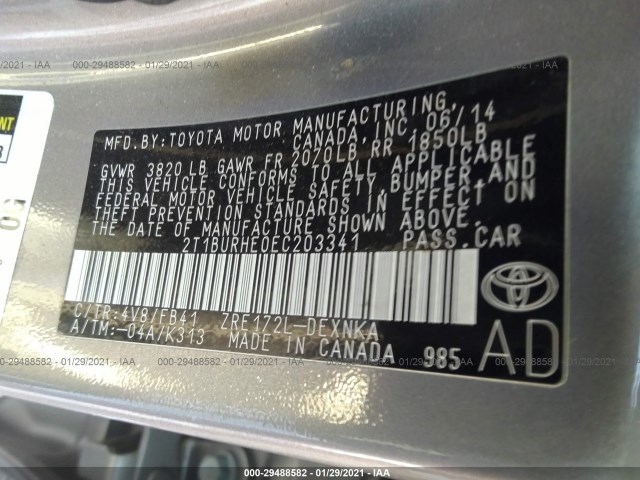 Photo 8 VIN: 2T1BURHE0EC203341 - TOYOTA COROLLA 