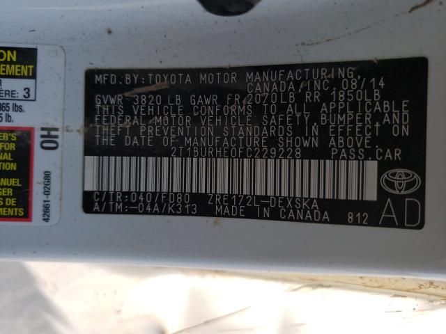 Photo 9 VIN: 2T1BURHE0FC229228 - TOYOTA COROLLA L 