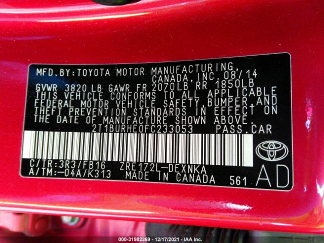 Photo 8 VIN: 2T1BURHE0FC233053 - TOYOTA COROLLA 