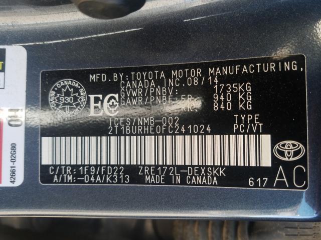 Photo 9 VIN: 2T1BURHE0FC241024 - TOYOTA COROLLA L 