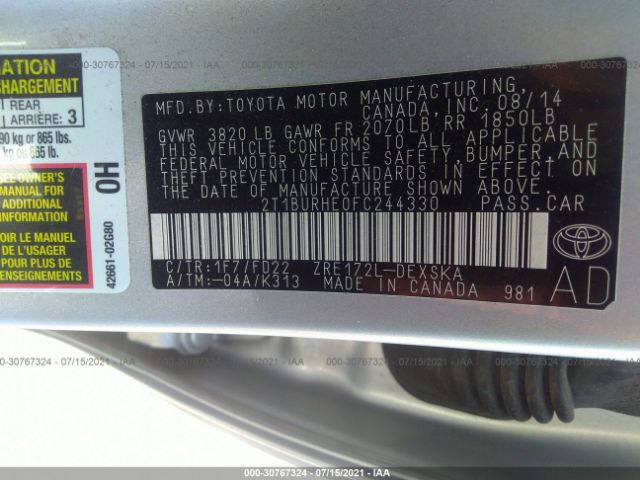 Photo 8 VIN: 2T1BURHE0FC244330 - TOYOTA COROLLA 