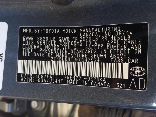 Photo 9 VIN: 2T1BURHE0FC247924 - TOYOTA COROLLA L 