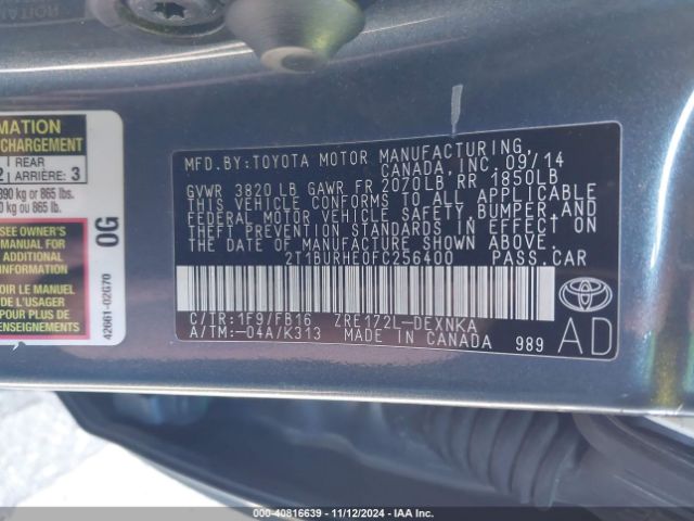 Photo 8 VIN: 2T1BURHE0FC256400 - TOYOTA COROLLA 