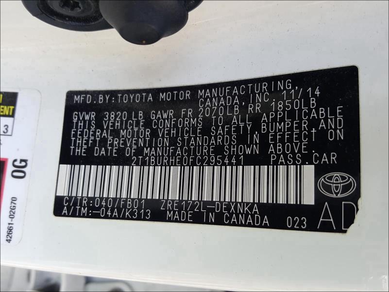 Photo 9 VIN: 2T1BURHE0FC295441 - TOYOTA COROLLA L 