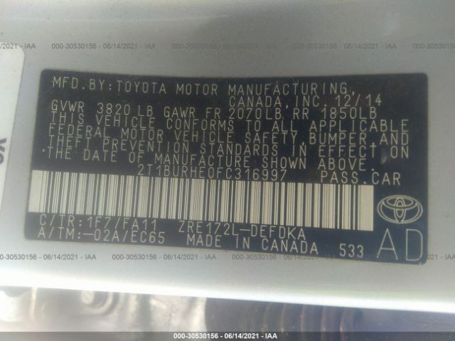 Photo 8 VIN: 2T1BURHE0FC316997 - TOYOTA COROLLA 