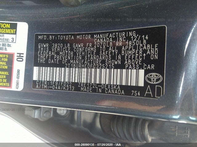 Photo 8 VIN: 2T1BURHE0FC325215 - TOYOTA COROLLA 