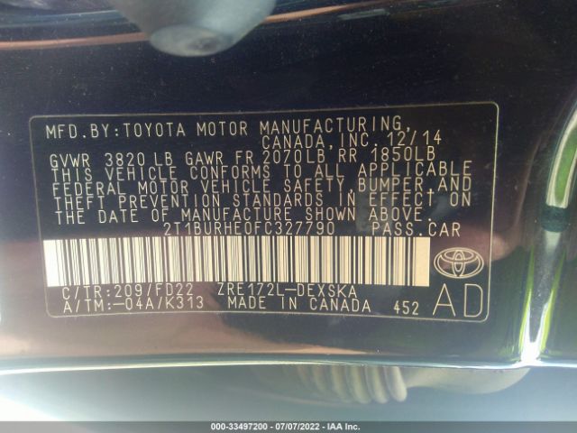 Photo 8 VIN: 2T1BURHE0FC327790 - TOYOTA COROLLA 