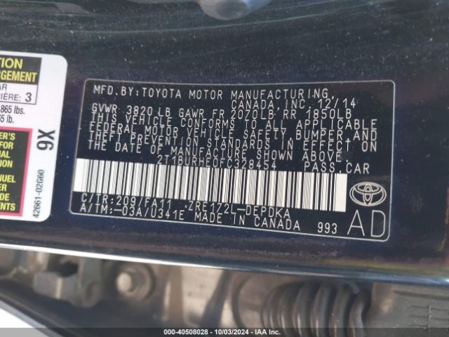 Photo 8 VIN: 2T1BURHE0FC328454 - TOYOTA COROLLA 