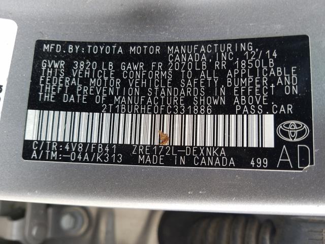 Photo 9 VIN: 2T1BURHE0FC331886 - TOYOTA COROLLA L 