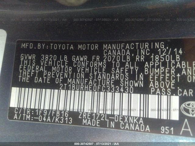 Photo 8 VIN: 2T1BURHE0FC333430 - TOYOTA COROLLA 