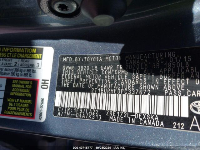 Photo 8 VIN: 2T1BURHE0FC337672 - TOYOTA COROLLA 