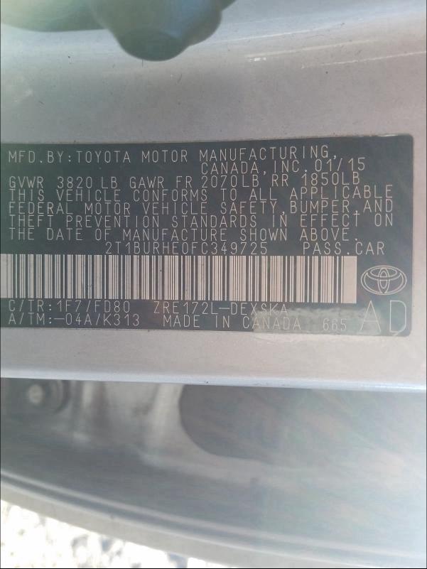 Photo 9 VIN: 2T1BURHE0FC349725 - TOYOTA COROLLA L 