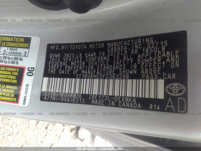 Photo 8 VIN: 2T1BURHE0FC363298 - TOYOTA COROLLA 