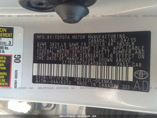 Photo 8 VIN: 2T1BURHE0FC409809 - TOYOTA COROLLA 