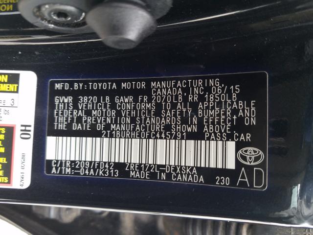 Photo 9 VIN: 2T1BURHE0FC445791 - TOYOTA COROLLA L 