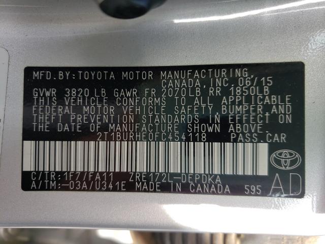 Photo 9 VIN: 2T1BURHE0FC454118 - TOYOTA COROLLA L 