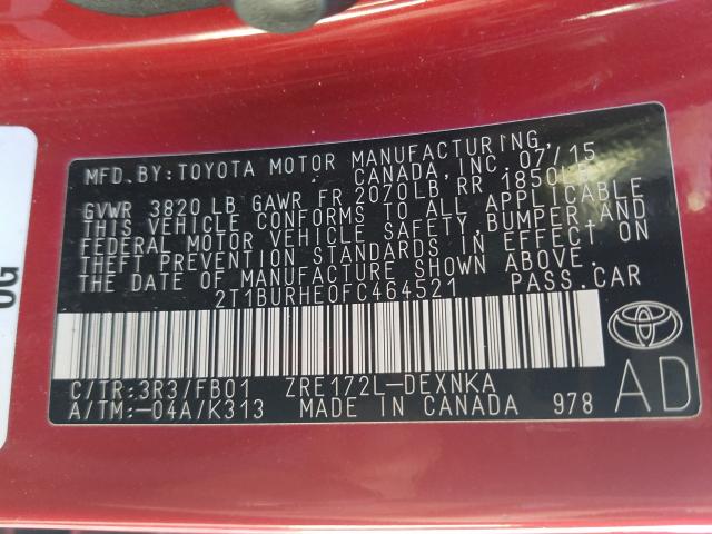 Photo 9 VIN: 2T1BURHE0FC464521 - TOYOTA COROLLA L 