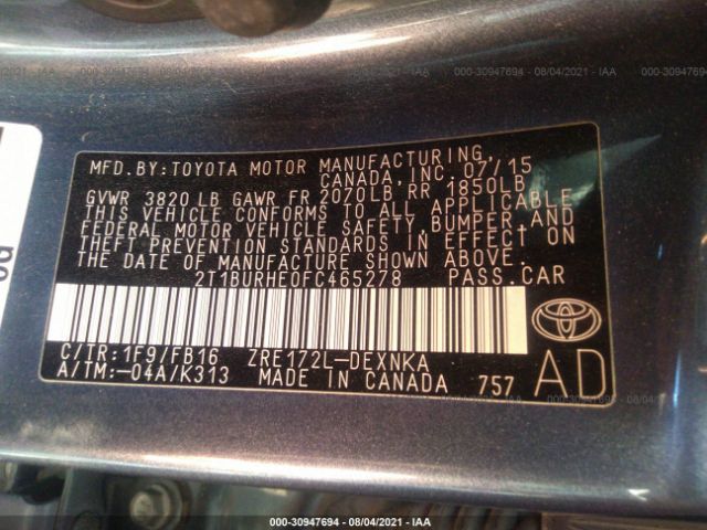 Photo 8 VIN: 2T1BURHE0FC465278 - TOYOTA COROLLA 