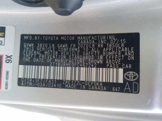 Photo 9 VIN: 2T1BURHE0FC467242 - TOYOTA COROLLA L 