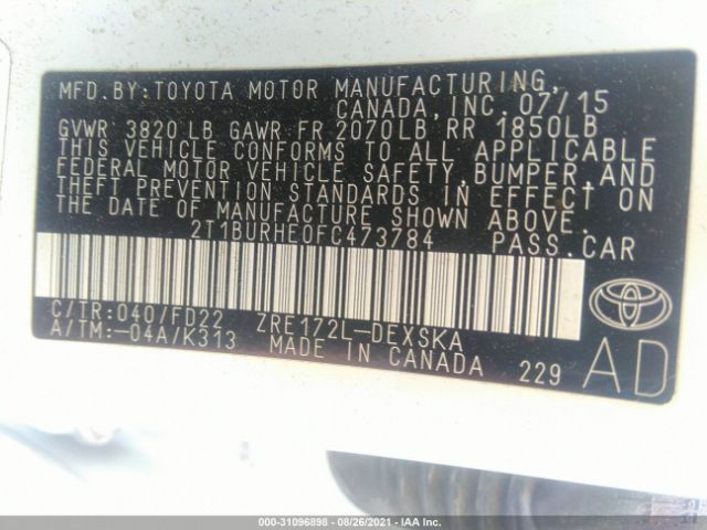 Photo 8 VIN: 2T1BURHE0FC473784 - TOYOTA COROLLA 