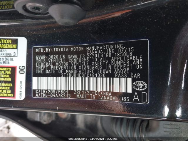 Photo 8 VIN: 2T1BURHE0FC481030 - TOYOTA COROLLA 