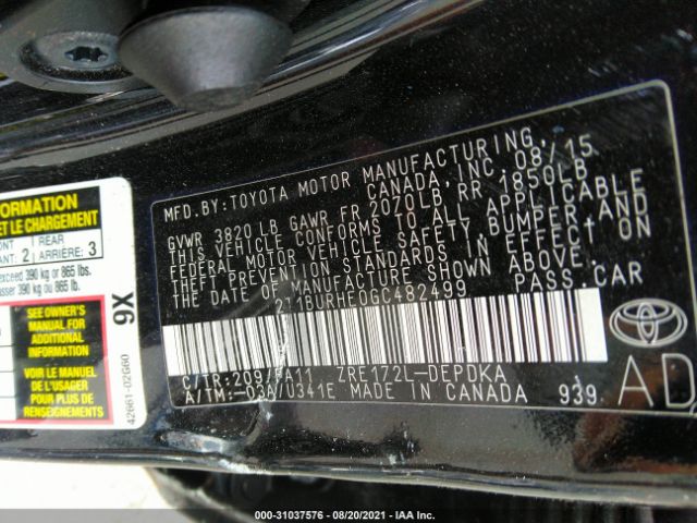 Photo 8 VIN: 2T1BURHE0GC482499 - TOYOTA COROLLA 