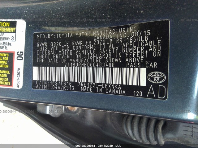 Photo 8 VIN: 2T1BURHE0GC483488 - TOYOTA COROLLA 