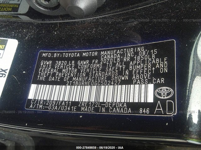 Photo 8 VIN: 2T1BURHE0GC502427 - TOYOTA COROLLA 