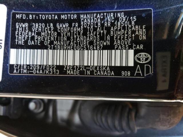 Photo 12 VIN: 2T1BURHE0GC516487 - TOYOTA COROLLA L 