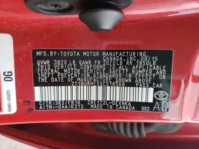 Photo 9 VIN: 2T1BURHE0GC516568 - TOYOTA COROLLA L 