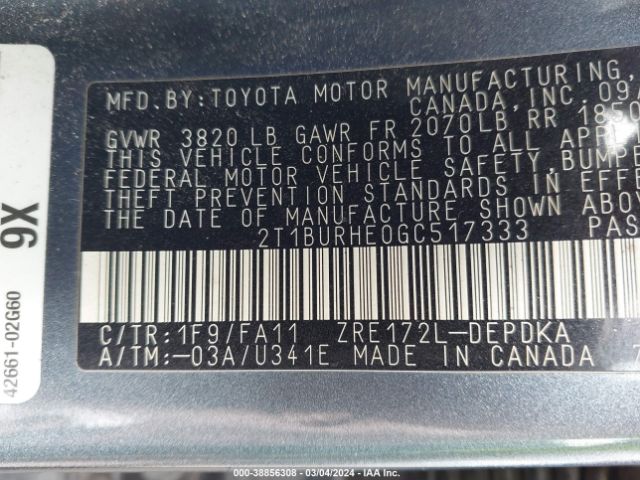 Photo 8 VIN: 2T1BURHE0GC517333 - TOYOTA COROLLA 