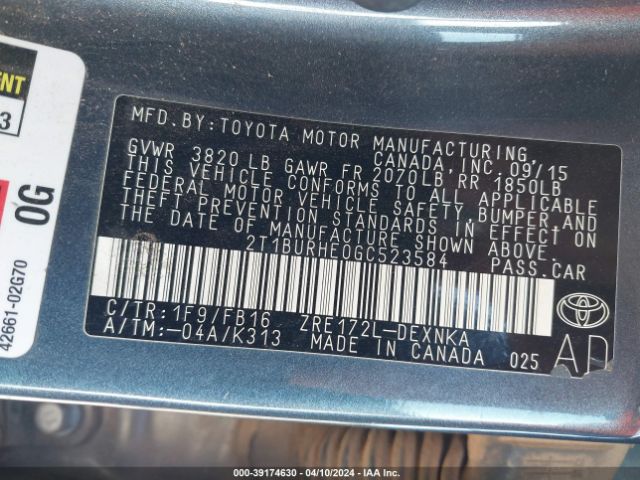 Photo 8 VIN: 2T1BURHE0GC523584 - TOYOTA COROLLA 