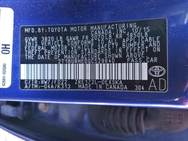 Photo 11 VIN: 2T1BURHE0GC529840 - TOYOTA COROLLA L 