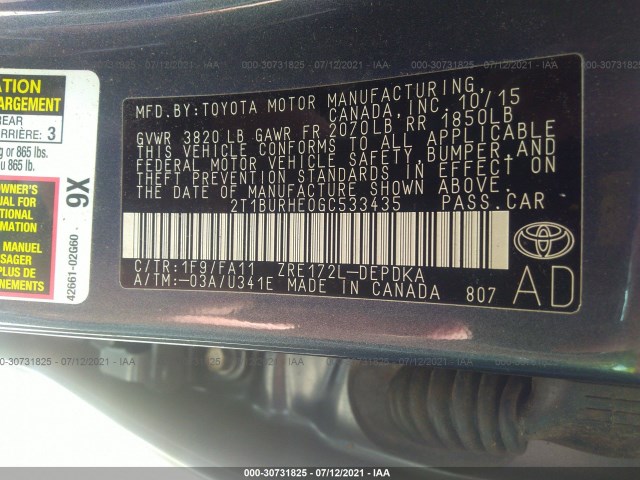 Photo 8 VIN: 2T1BURHE0GC533435 - TOYOTA COROLLA 