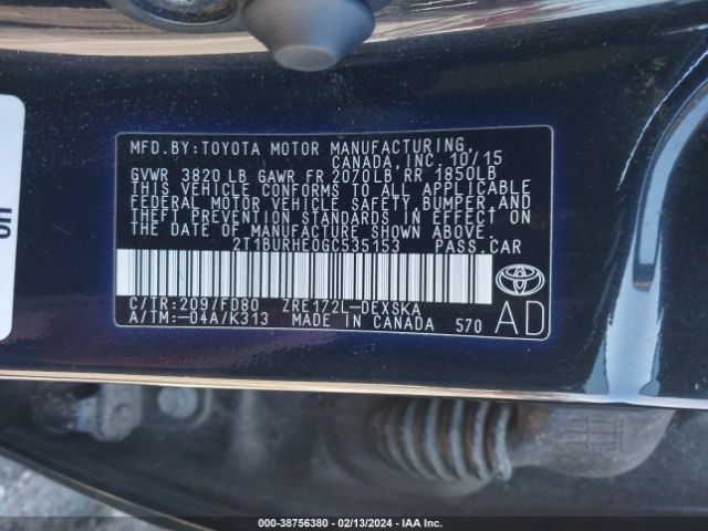 Photo 8 VIN: 2T1BURHE0GC535153 - TOYOTA COROLLA 