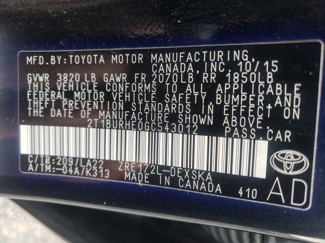 Photo 9 VIN: 2T1BURHE0GC543012 - TOYOTA COROLLA L 