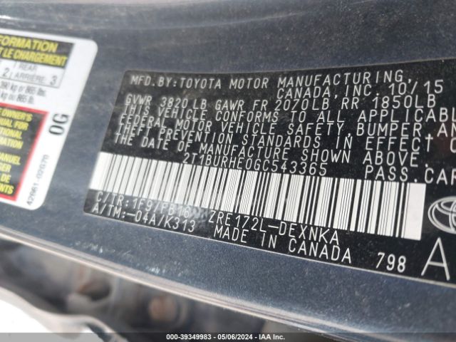 Photo 8 VIN: 2T1BURHE0GC543365 - TOYOTA COROLLA 